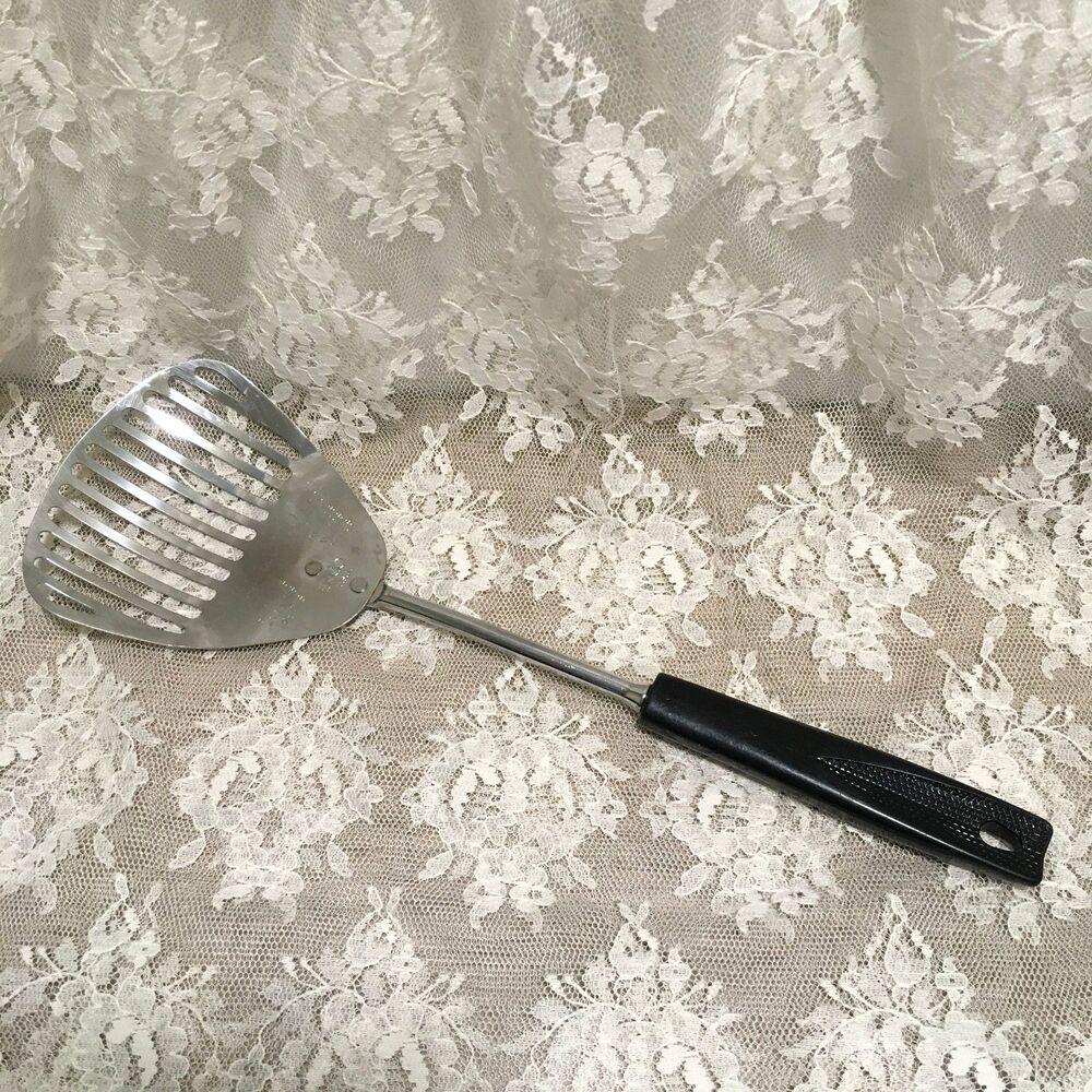 Vintage Ekco Kitchamajig Stainless Steel Retro Slotted Spatula with Black Handle - Picture 8 of 8